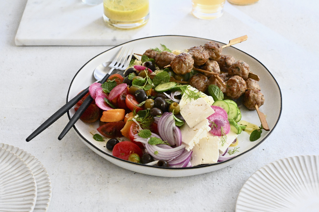 Air Fried Parmesan Garlic Turkey Meatballs With Orzo Citrus Salad